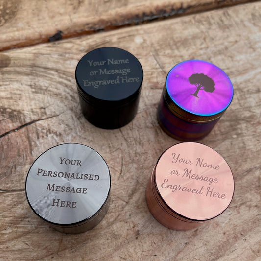Personalised Herb Grinder - Mini Metal Tobacco Grinder - Custom Message or Logo - Metal Teeth 4 Parts 40mm Hemp Pepper Pot Spice 420 Gift - Topbootee