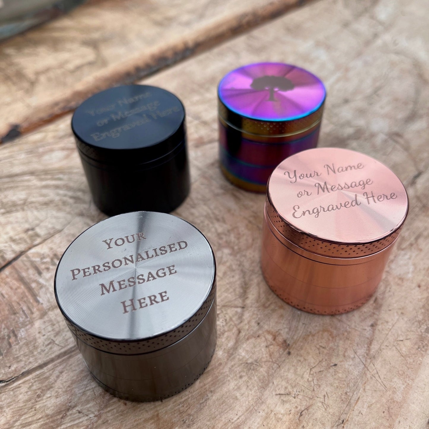 Personalised Herb Grinder - Mini Metal Tobacco Grinder - Custom Message or Logo - Metal Teeth 4 Parts 40mm Hemp Pepper Pot Spice 420 Gift - Topbootee