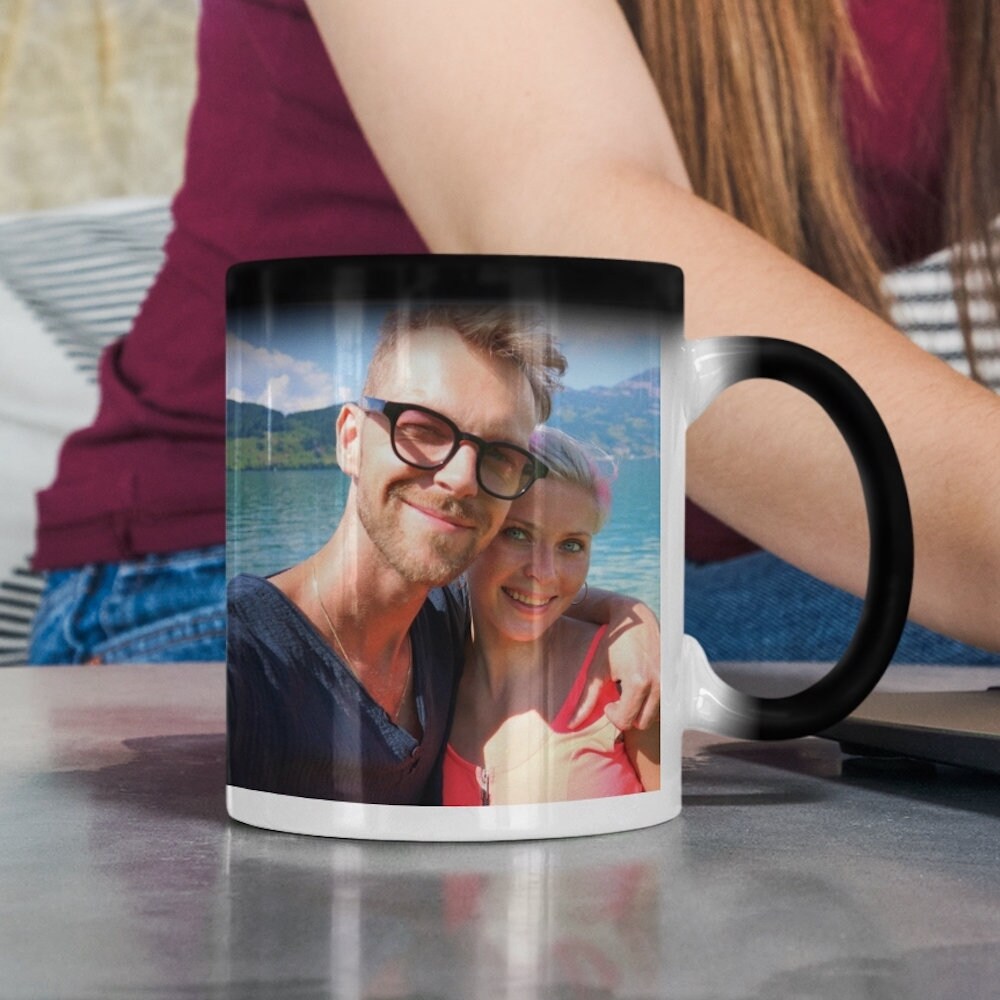 Personalised Heat Change Mug - Add hot water to reveal your photograph or secret text - Same Day Free Dispatch Magic Cup - Topbootee