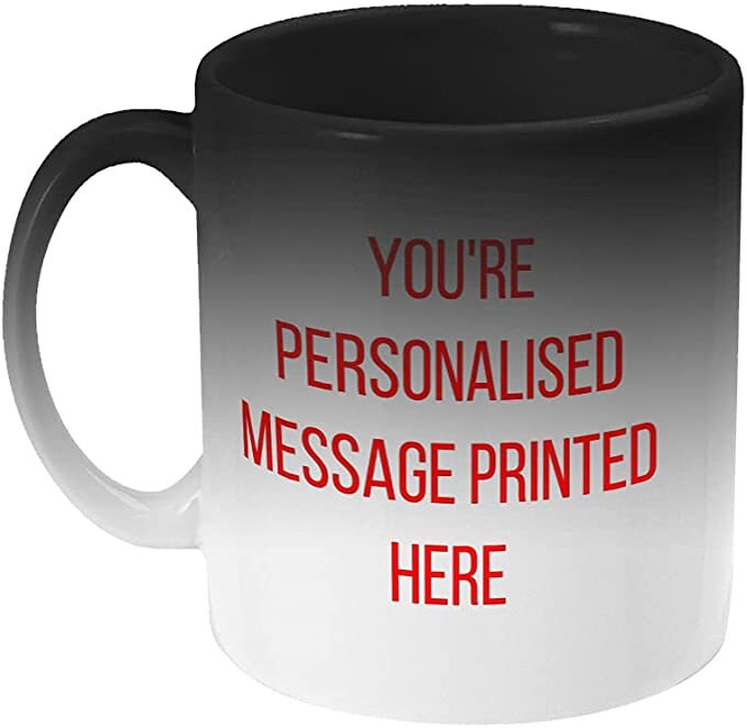 Personalised Heat Change Mug - Add hot water to reveal your photograph or secret text - Same Day Free Dispatch Magic Cup - Topbootee