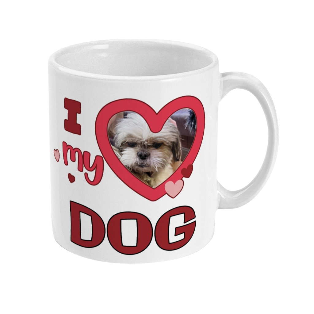 Personalised Photo Upload I Heart my Dog - Funny Dog Lovers Mug - Personalise by sending us your Photo - Dog Lovers Gift - Same Day Dispatch - Topbootee