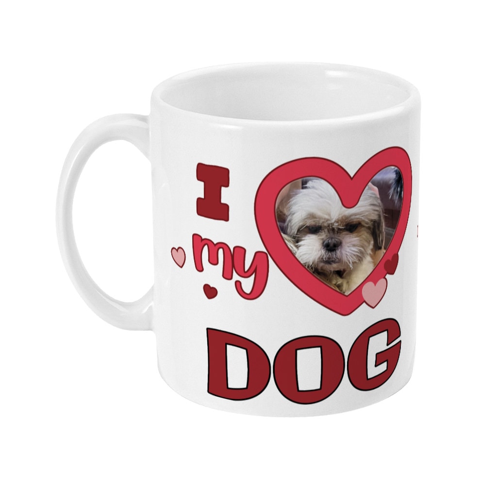 Personalised Photo Upload I Heart my Dog - Funny Dog Lovers Mug - Personalise by sending us your Photo - Dog Lovers Gift - Same Day Dispatch - Topbootee