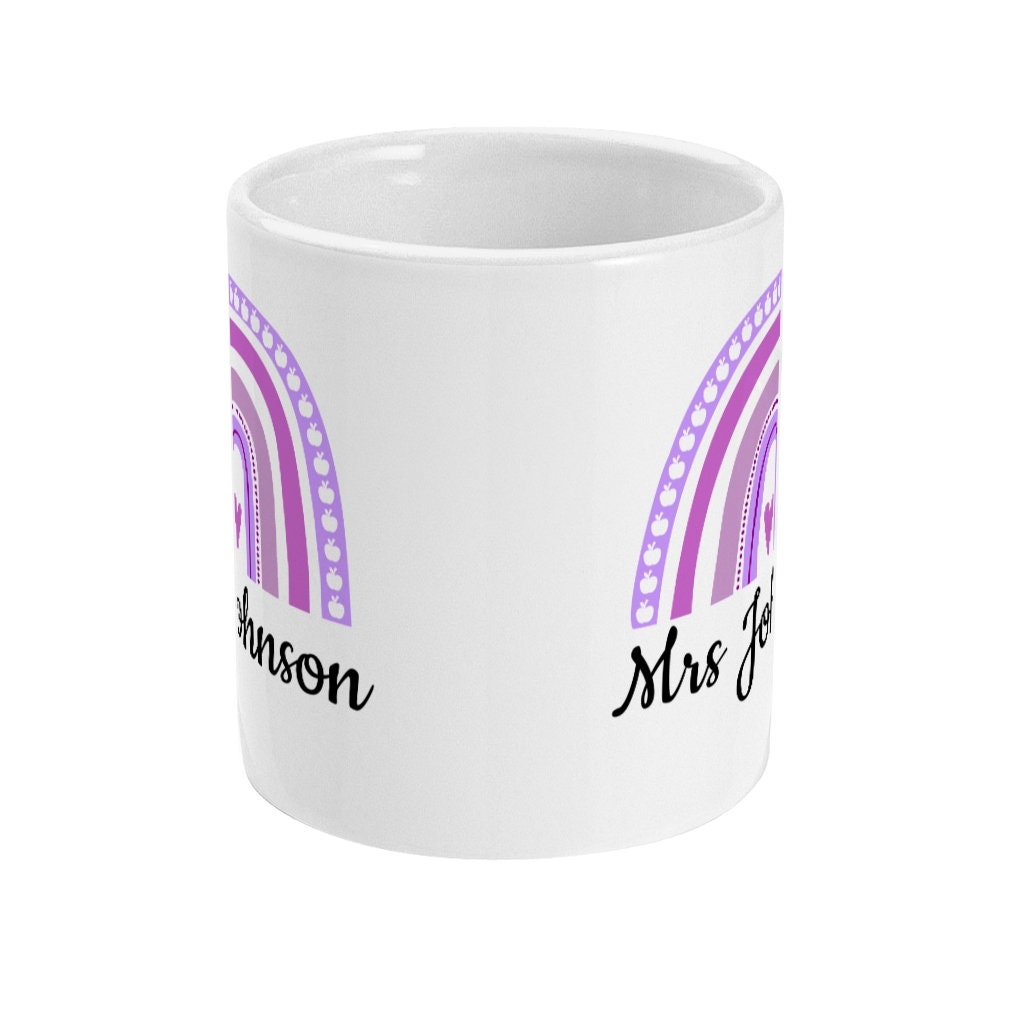 Personalised Teacher Mug - Perfect End of Term Gift for Teacher, with Rainbow and Apples Design - Same Day Free Dispatch Thank You - Topbootee
