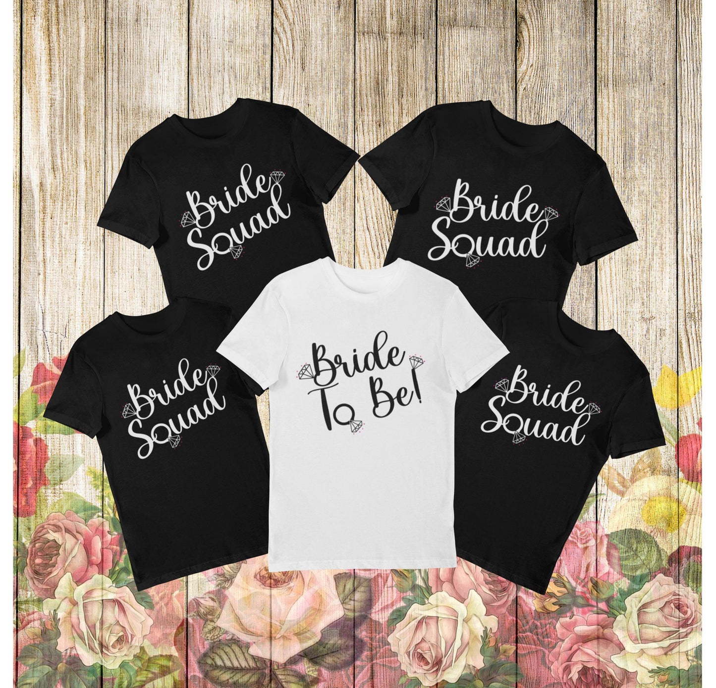 Hen Party Bride Squad Diamond t-shirts - Hen Tee's for the Bride Tribe-Bridal Party Shirts -Tops for Hen do- Fast and Free Same Day Dispatch - Topbootee