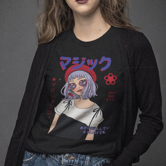 Inspired Anime T Shirt Top Featuring girl wearing glasses - Japanese inspired clothing Digital Print Same Day Free Dispatch - Topbootee