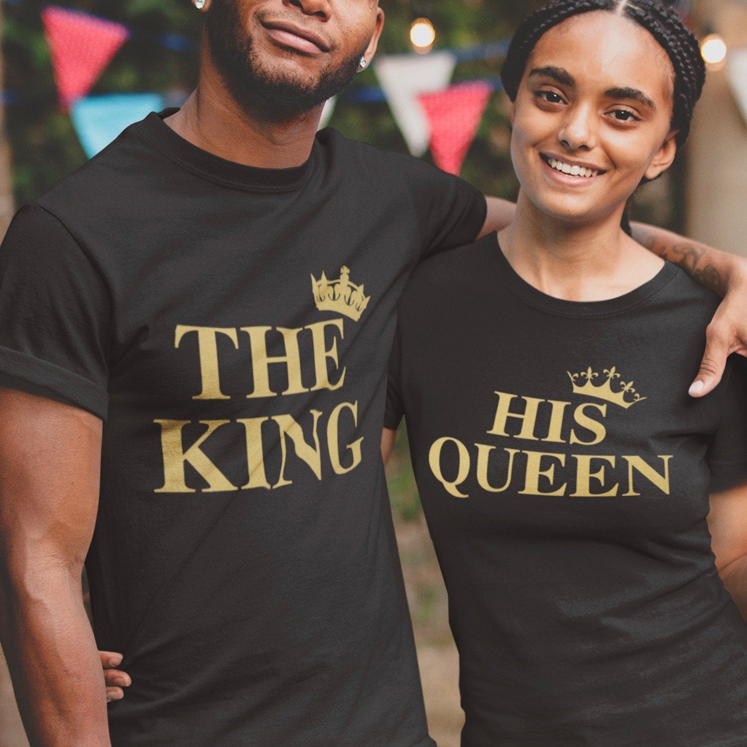 The King and His Queen T Shirts Printed in Gold - Valentines Couple Gift - Topbootee