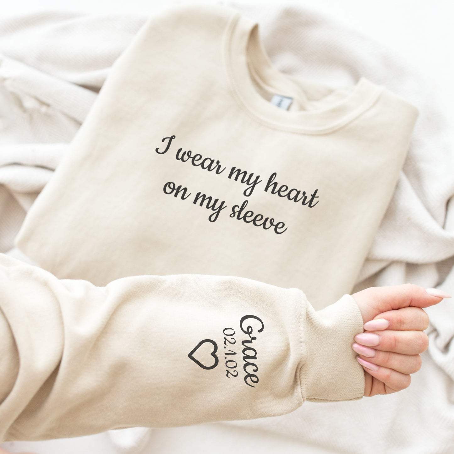 Personalised I Wear My Heart On My Sleeve  Sweatshirt