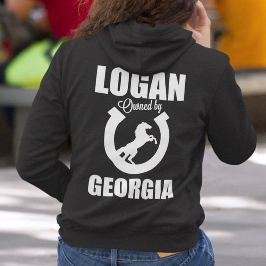 Personalised Horse Hoodie With Horse and Riders Names Printed Onto This Quality College Hoodie - Custom Printed Horse Sweatshirt