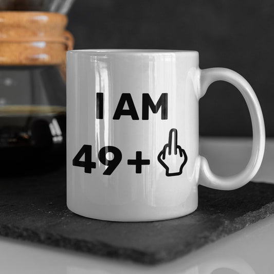 I am 49 +1 Middle Finger Funny Rude Mug, 50th Birthday gift, offensive design - Topbootee