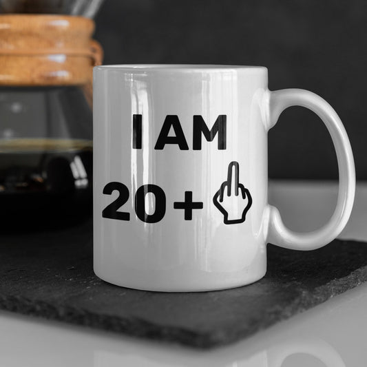 I am 20 +1 Middle Finger Funny Rude Mug, 21st Birthday present, offensive design - Topbootee