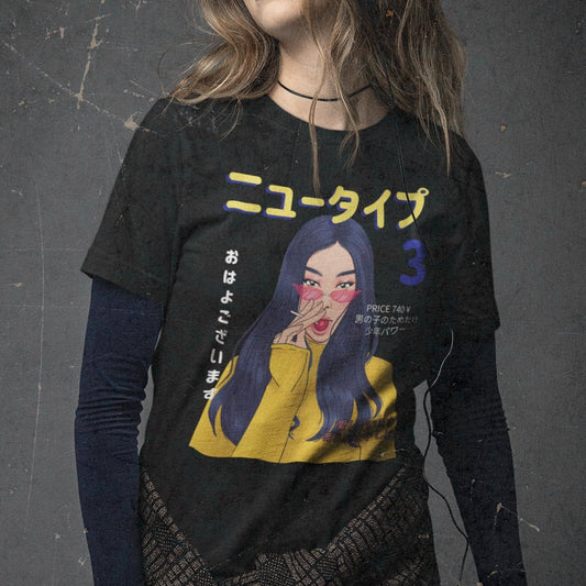 Inspired Anime T Shirt Top Featuring girl wearing smoking - Japanese inspired clothing Digital Print Same Day Free Dispatch