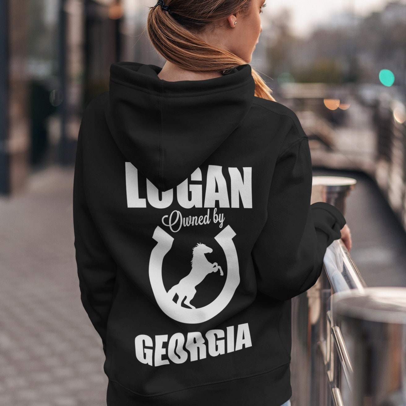 Personalised Horse Hoodie With Horse and Riders Names Printed Onto This Quality College Hoodie - Custom Printed Horse Sweatshirt