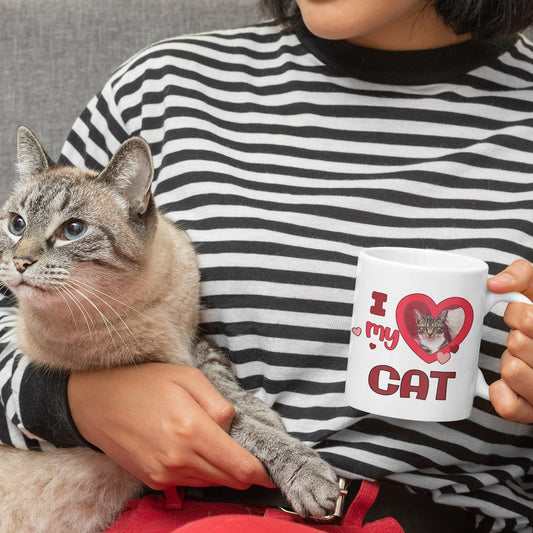 Personalised Photo Upload I Heart my Cat - Funny Cat Lovers Mug - Personalise by sending us your Photo - Cat Lovers Gift - Same Day Dispatch - Topbootee