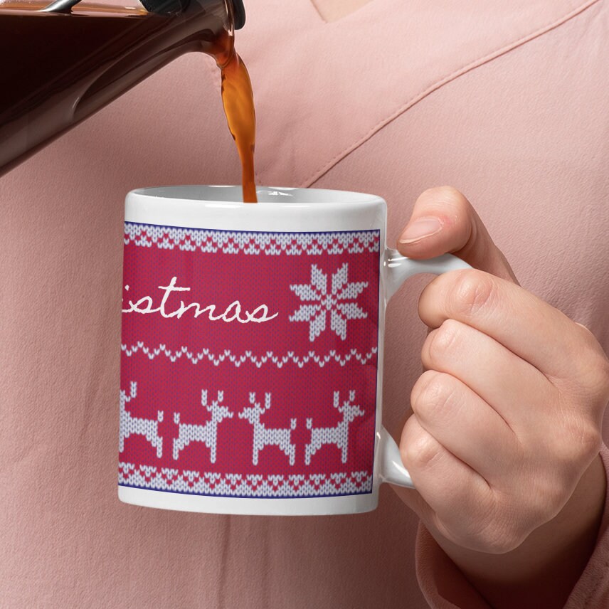 Personalised Christmas Jumper Mug - Add your festive message, first Christmas, Family Name, or Special Date, Lovely Christmas Eve Keepsake - Topbootee