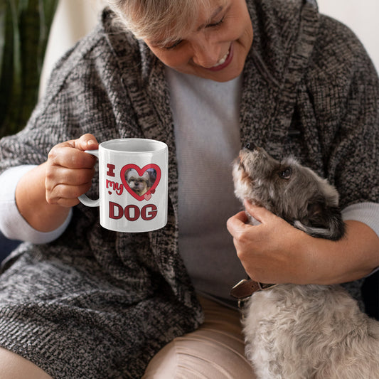 Personalised Photo Upload I Heart my Dog - Funny Dog Lovers Mug - Personalise by sending us your Photo - Dog Lovers Gift - Same Day Dispatch - Topbootee