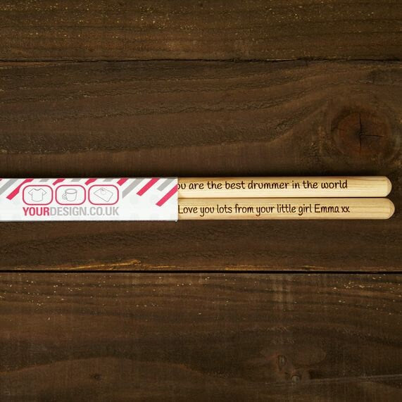 Personalised Drumsticks Laser Engraved with Custom Message 5A Quality Sticks made from Hickory Wood Same Day Free Dispatch Music Lover Gift - Topbootee