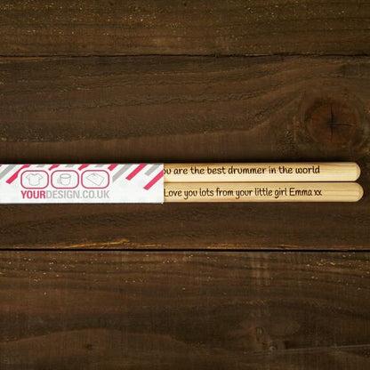 Personalised Drumsticks Laser Engraved with Custom Message 5A Quality Sticks made from Hickory Wood Same Day Free Dispatch Music Lover Gift - Topbootee