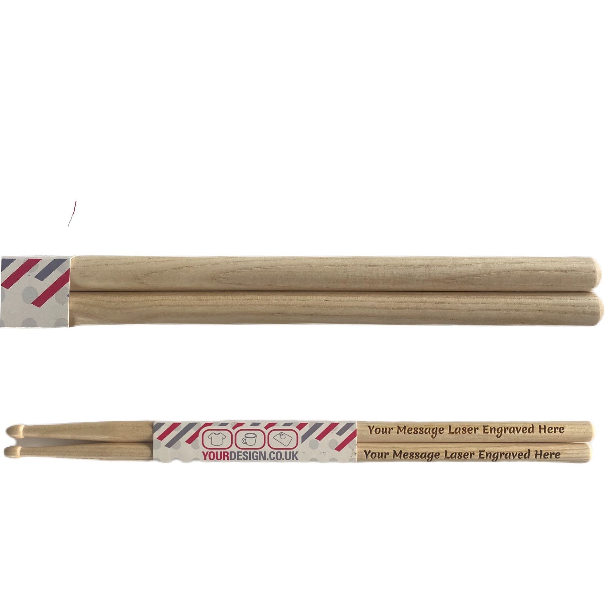 Personalised Drumsticks Laser Engraved with Custom Message 5A Quality Sticks made from Hickory Wood Same Day Free Dispatch Music Lover Gift - Topbootee