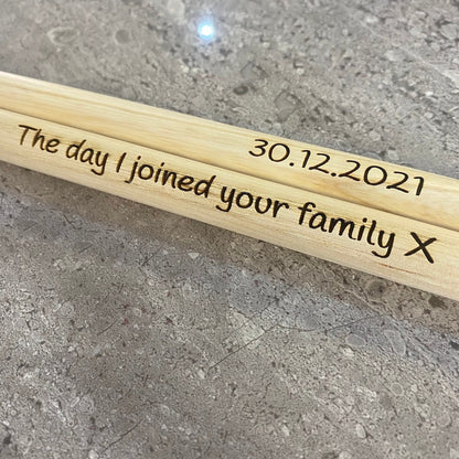Personalised Drumsticks Laser Engraved with Custom Message 5A Quality Sticks made from Hickory Wood Same Day Free Dispatch Music Lover Gift - Topbootee
