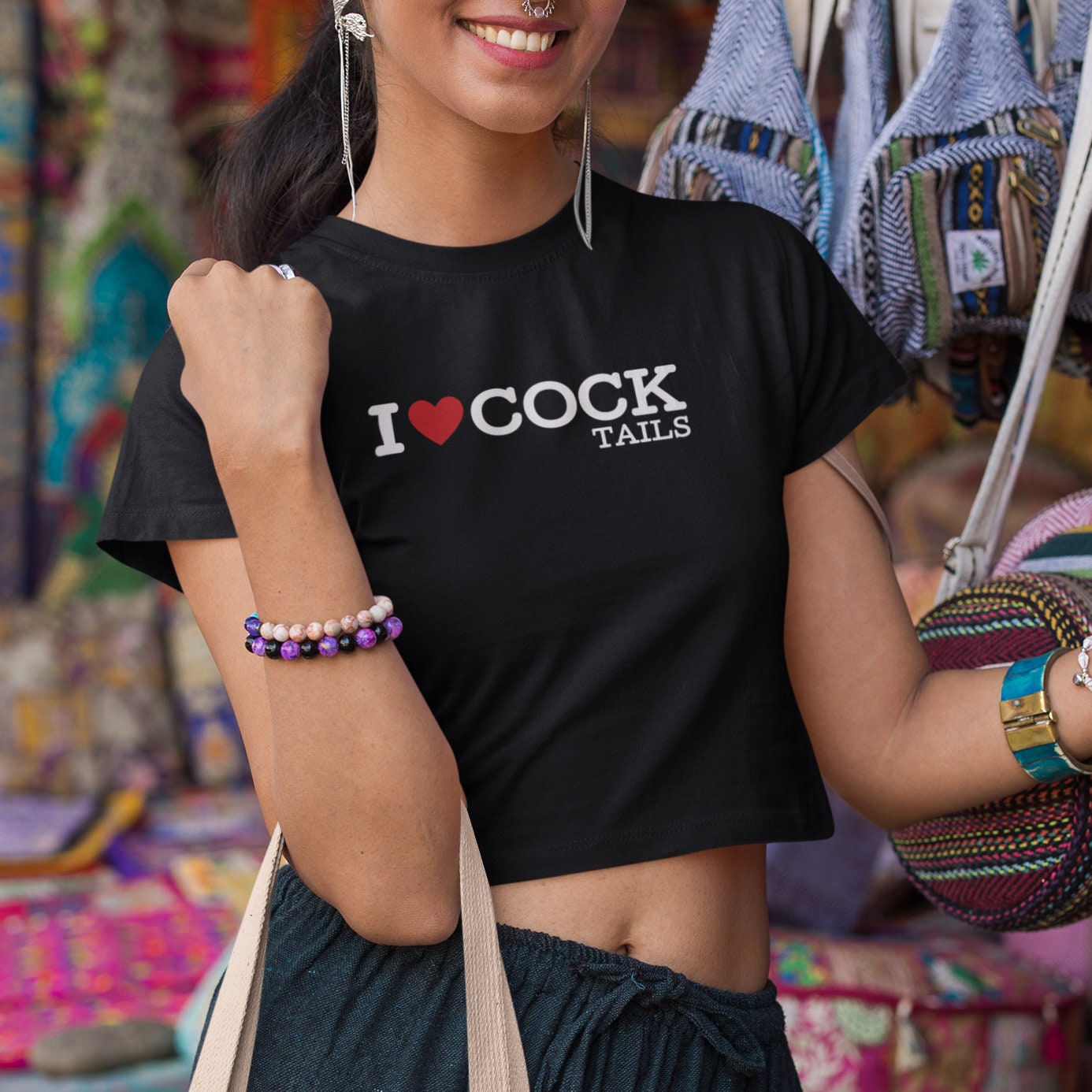 I Heart Cock Tails Cropped Top - Topbootee