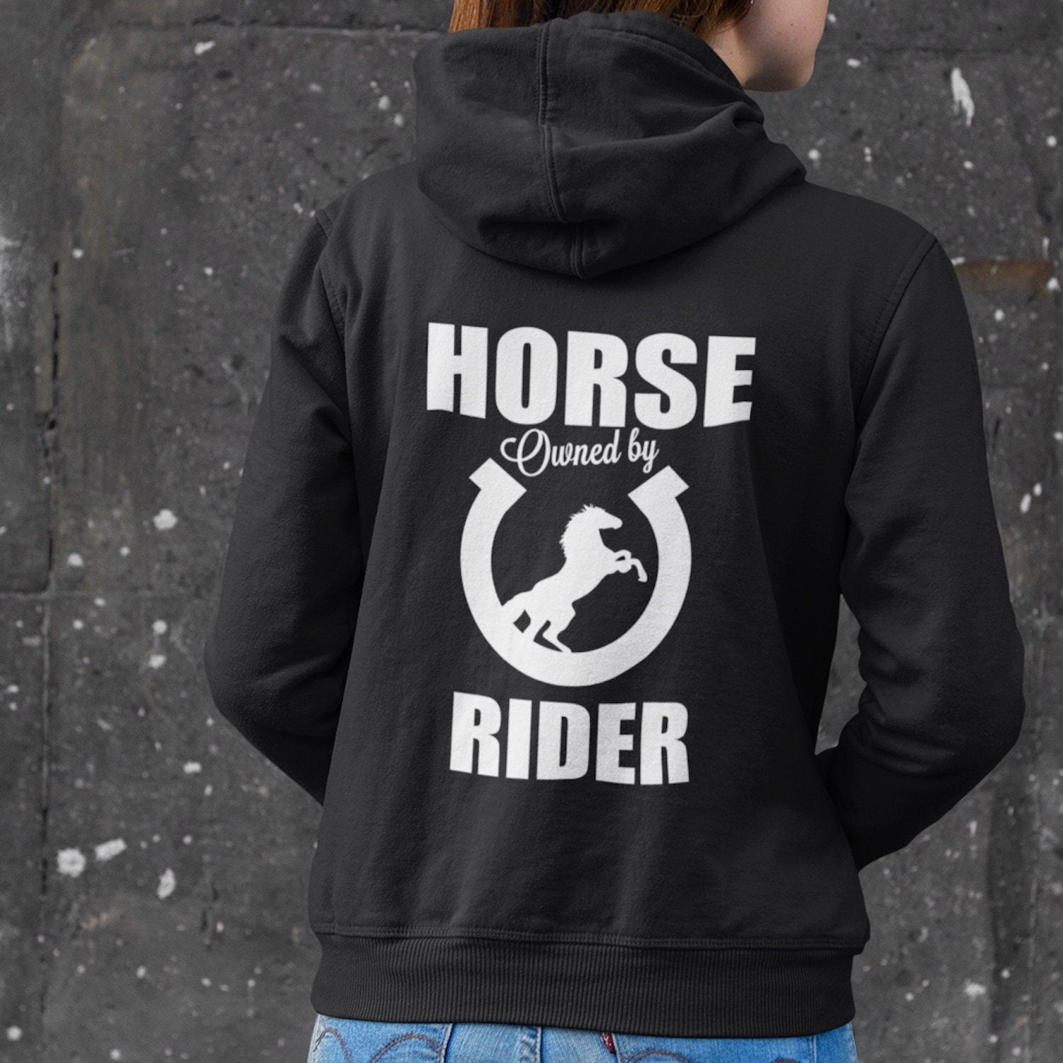 Personalised Horse Hoodie With Horse and Riders Names Printed Onto This Quality College Hoodie - Custom Printed Horse Sweatshirt - Topbootee