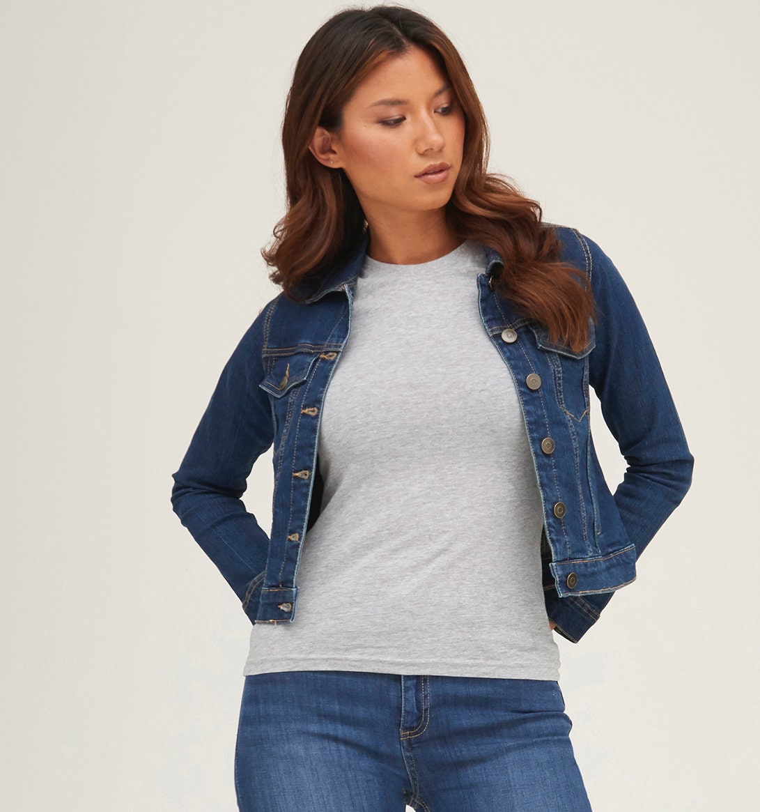 Women's Custom Embroidered Denim Jacket - Personalised with your Text - Choice of Thread Colour and Denim - Front or Back Stitched - Topbootee
