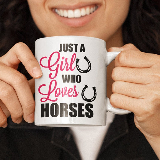 Just a girl who loves horses - Slogan horsey mug for every equestrian lover Horse Gifts, Fast, Free Dispatch - Topbootee