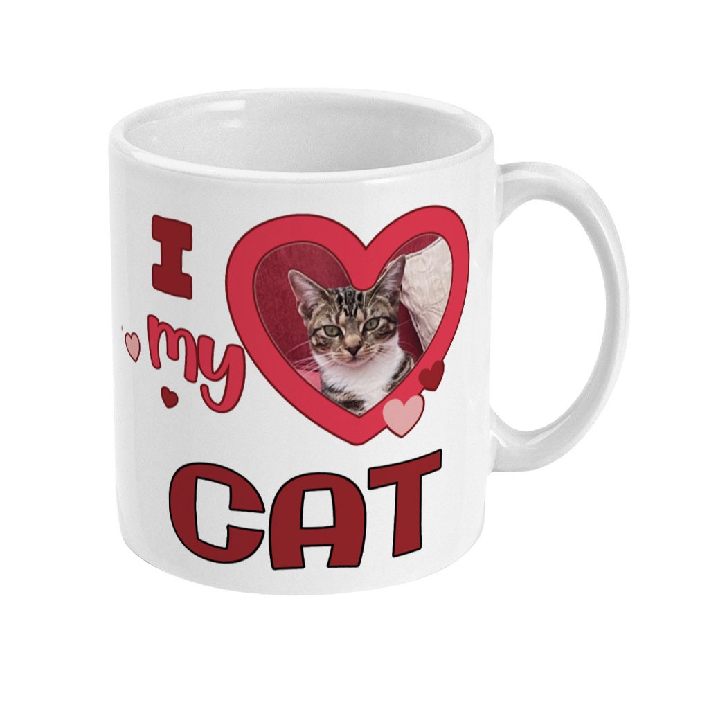 Personalised Photo Upload I Heart my Cat - Funny Cat Lovers Mug - Personalise by sending us your Photo - Cat Lovers Gift - Same Day Dispatch - Topbootee