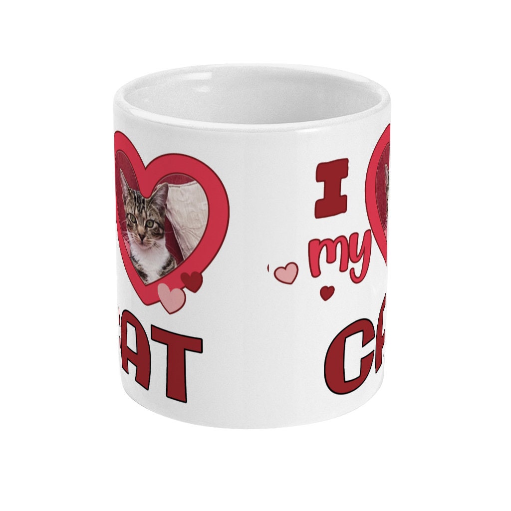 Personalised Photo Upload I Heart my Cat - Funny Cat Lovers Mug - Personalise by sending us your Photo - Cat Lovers Gift - Same Day Dispatch - Topbootee