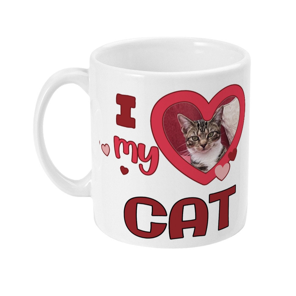 Personalised Photo Upload I Heart my Cat - Funny Cat Lovers Mug - Personalise by sending us your Photo - Cat Lovers Gift - Same Day Dispatch - Topbootee