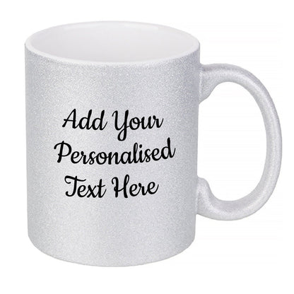 Personalised Silver Glitter Mug -  Same Day Dispatch - Great Novelty Gift Idea for Birthday, Wedding, Valentines, Customise with your text - Topbootee