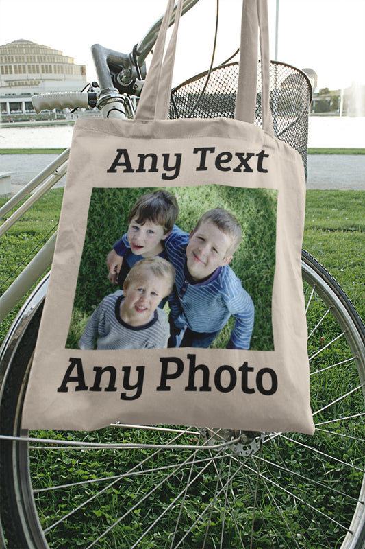 Personalised Bag Natural Cotton Jute - Send us your picture or any text you would like printing, size 42 x 38 with long handles - Topbootee