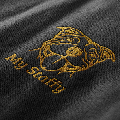 Personalised Dog Lovers Sweatshirt Embroidered with Breed of Dog and Text - Black with Gold Thread - Custom with Dogs Name or Owner - Topbootee