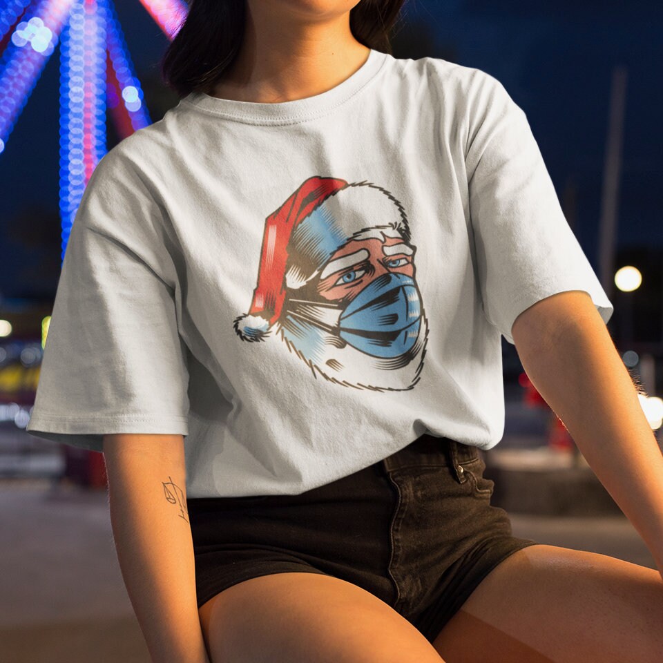 Santa Claus Face Mask, even the man himself this Christmas needs a face covering, funny Christmas T Shirt, jumper alternative for 2020 - Topbootee