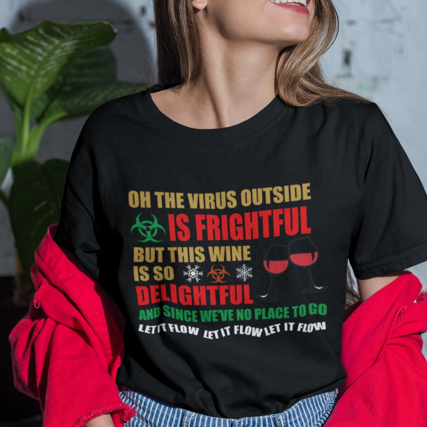 The Virus Outside Is Frightful But This Wine Is So Delightful Christmas 2021 T Shirt Funny Lockdown Virus Top Shipping - Topbootee