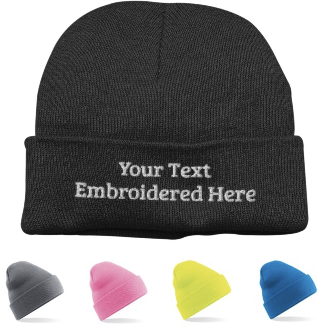 Personalised Beanie Embroidered With Your Text - Professionally Stitched Hat - Same Day Free Shipping - Pick Fonts and Thread Colour - Topbootee